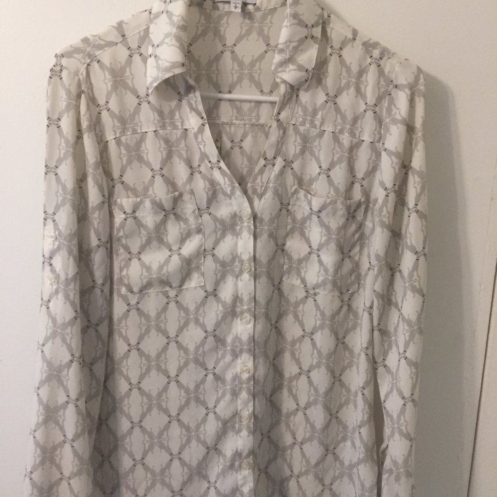 Express sheer button up shirt cute dog pattern